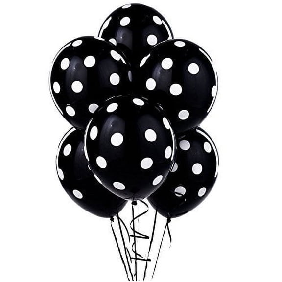 12 Black and White Polka Dot Balloons! 11"