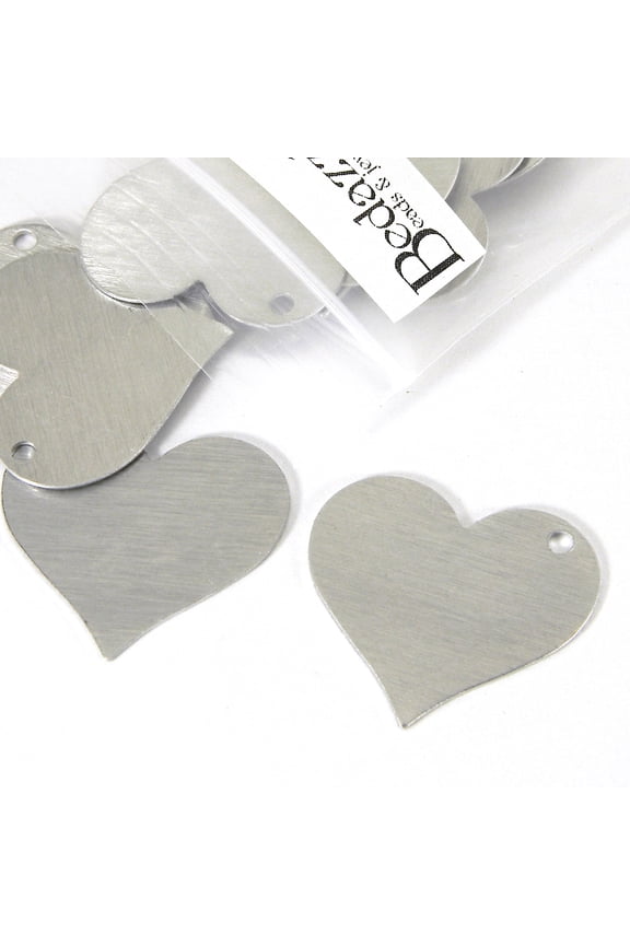 12 Blank 1 inch Heart Anodized Aluminum Pendant Tag Charms for Stamping, Engraving with Diagonal Hole (Silver)