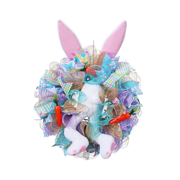 12" Blue Bunny Easter Wreaths Plush Decor - Cute Rabbit Door Hangers - Spring Kids Room Wall Art - Soft Artificial Flower Garlands - Festive Holiday Party Cute Seasonal Gifts