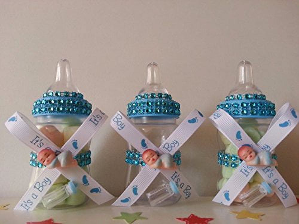 12 Blue Fillable Bottles With Plastic Baby Shower It's A Boy Favors