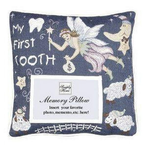 Simply Home 12" Square "My First Tooth" Tooth-Fairy Memory Photo Indoor Throw Pillow - Blue/Beige