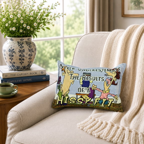 12" Blue and Yellow 'Hissy Fit' Rectangular Throw Pillow