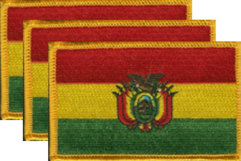 12 Bolivia Flag Patches, Embroidered Iron On or Sew On, Measures 3.50" x 2.25"