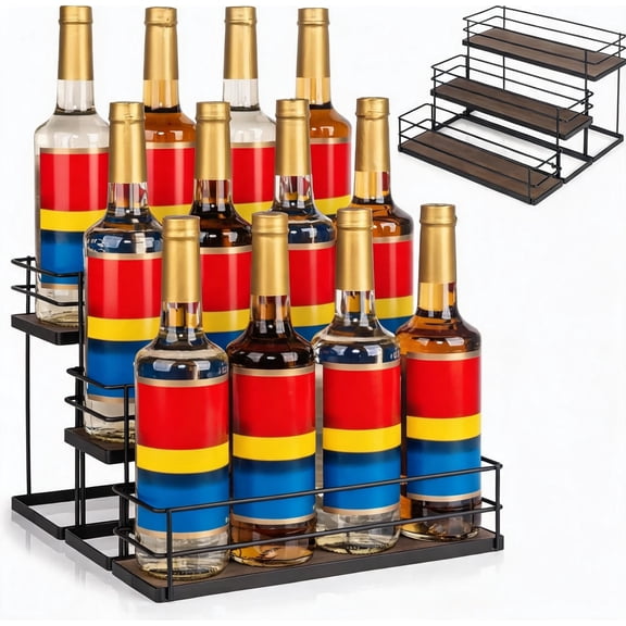 12 Bottle Capacity 3 Tier Coffee Syrup Organizer Shelf for Kitchen Bar Storage Bestseling
