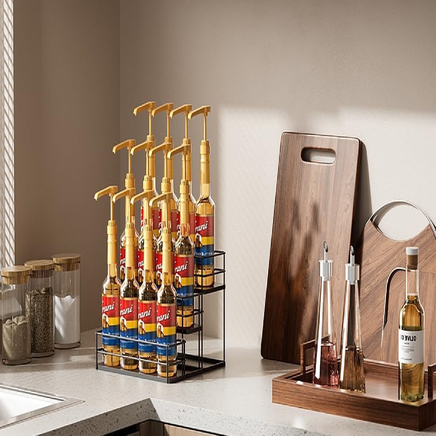12 Bottle Capacity Coffee Syrup Organizer 3 Tier Coffee Syrup Stand ...