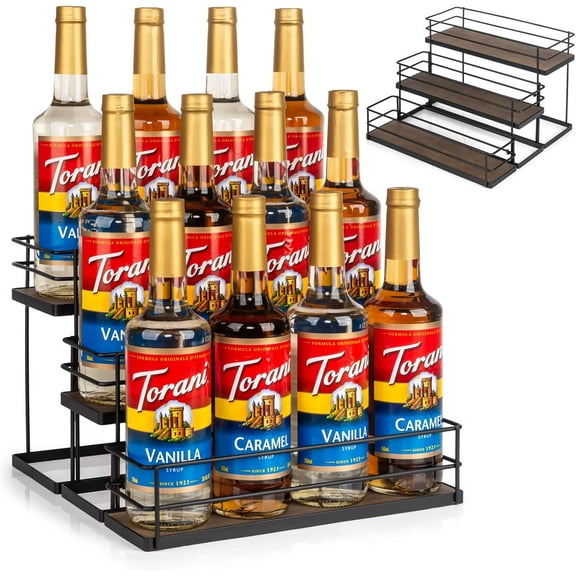 12 Bottle Capacity Coffee Syrup Organizer 3 Tier Coffee Syrup Stand Shelf for Coffee Bar Kitchen Small Wine Rack for Bar Family Storage for Syrup Wine Dressing