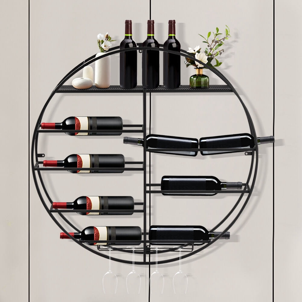 12 Bottle Modern Round Wine Display Rack Metal Wall Mount Wine Bottle ...