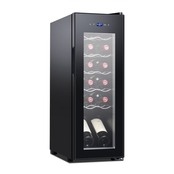 12 Bottle Wine Fridge,Freestanding Stainless Steel Wine Cooler Refrigerator,Wine cellar For Red&White Wine,Small Wine Cooler 41-64F Digital Temperature Control Glass Door For Bar,Home Black