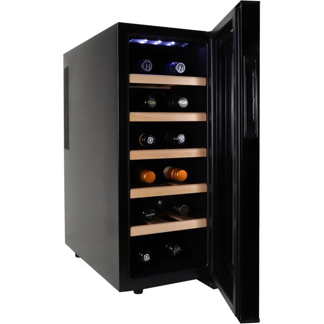 12 BottleRefrigerator Wine Cooler with Beech Wood Racks Black