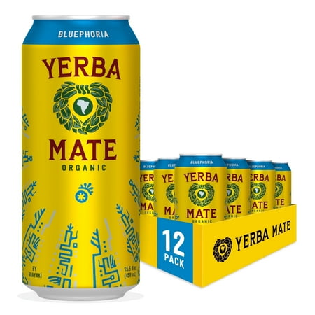 Guayakí Yerba Mate, Organic Energy Drink Alternative, Bluephoria, 150mg Natural Plant Based Caffeine, Better for You Energy & Focus, No Jitters or Crash, 15.5 Oz (Pack of 12)