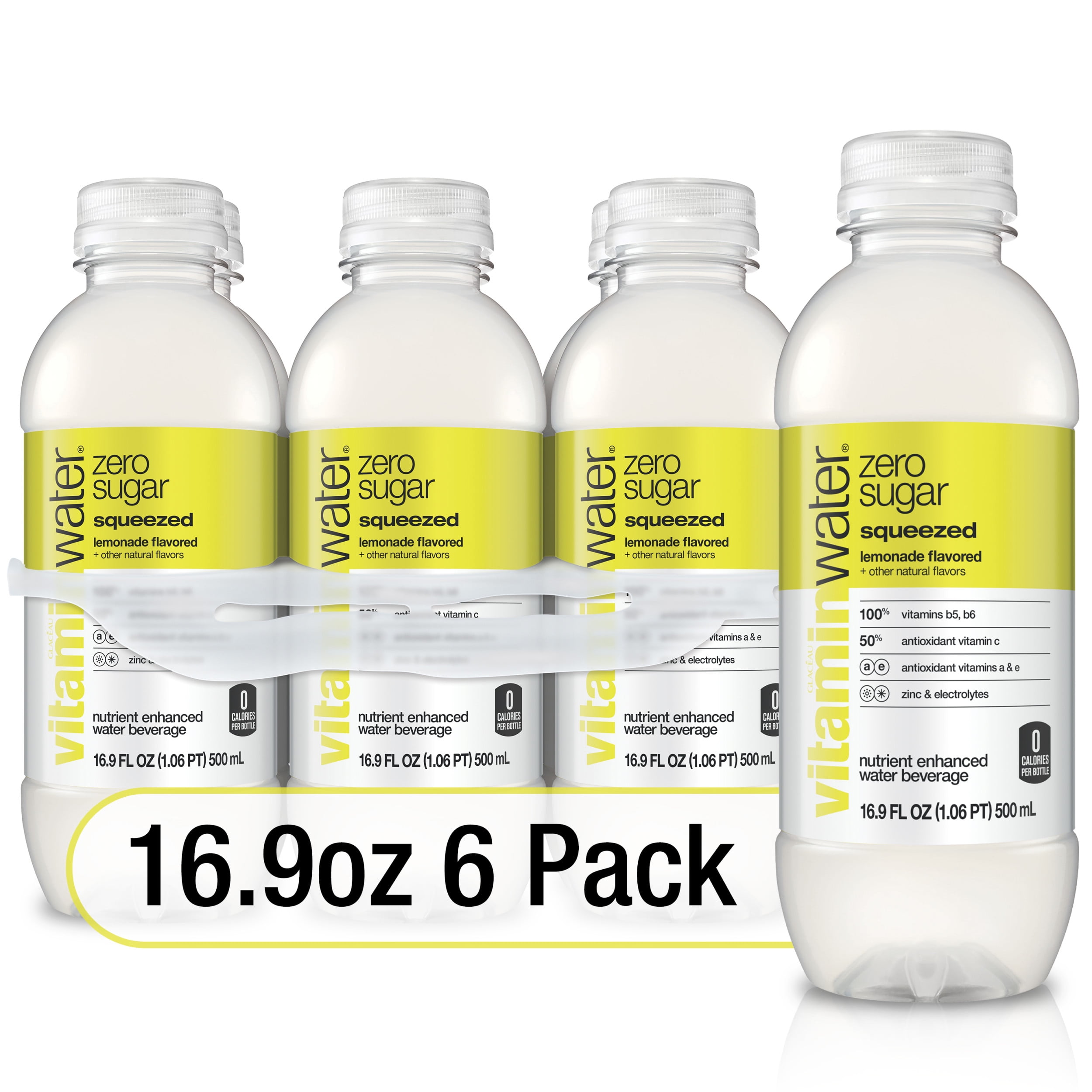 (12 Bottles) vitaminwater zero squeezed, electrolyte enhanced water w/ vitamins, lemonade drinks, 16.9 fl oz