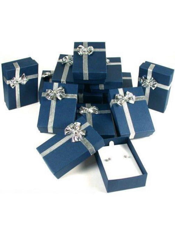 12 Bow Tie Earring Gift Boxes Blue Silver Jewelry Box