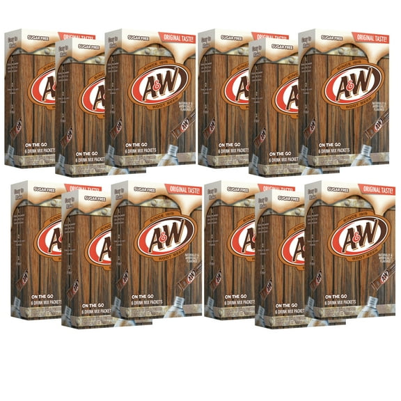 12 Boxes A&W Singles To Go Powder Drink Mix Sugar Free Non-Carbonated Root Beer Water Drink Mix On the Go Powdered Beverages Lunch Snacks Picnics Travel & Camping 6 Sticks,  &CUSTOM Storage Carrier