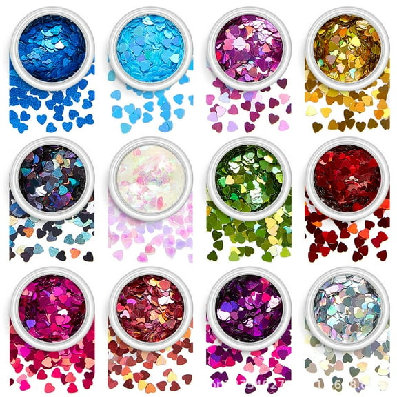 12 Boxes Heart Shaped Glitter Sparkle Nail Polish Flakes Gold Star Confetti The Pet