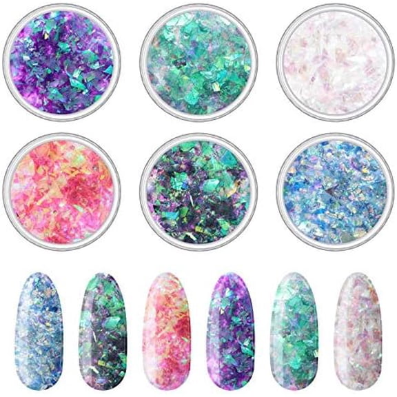 12 Boxes Mermaid Iridescent Chunky Glitter Flakes Chrome Nail Sequins Aurora Holographic Mermaid Nail Glitter Flakes Glitters Chunky Iridescent Flakes for Face Eyes Body Hair Nail Decoration