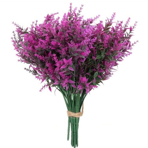 12 Branches Artificial Plants Faux Plastic Lavender UV Resistant Greenery Shrubs Plants for Home Outdoor Wedding Office Garden Decor