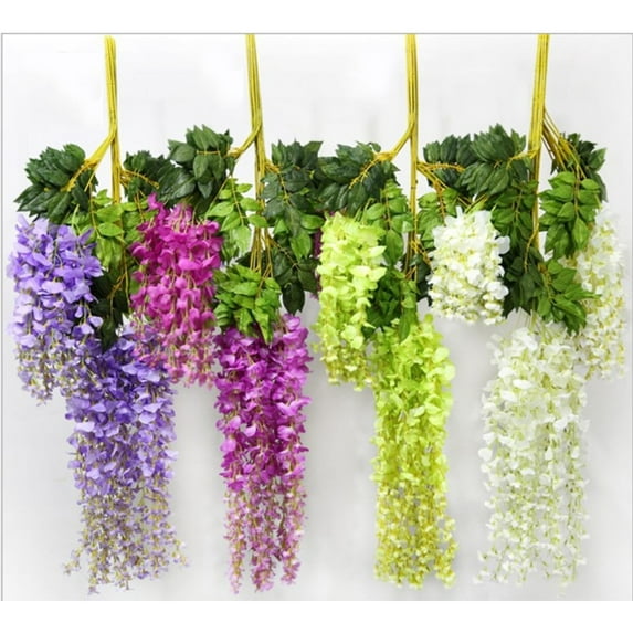 12 Branches/Bunch Artificial Wisteria Garland,Simulation Wisteria Flowers Hanging Wall Silk Flower Vine for Wedding Home Party Garden Outdoor Decoration,White