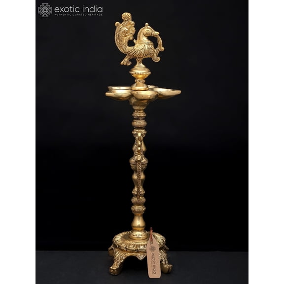 12 Brass Peacock Lamp Annam Lamp | Handmade Indian Decorative Sculpture for Home Decor