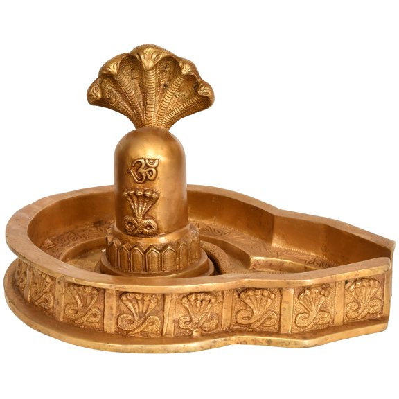 12" Brass Shiva Linga Idol with Shiva's Snakes Crowning It | Handmade Brass Statue | Made in India