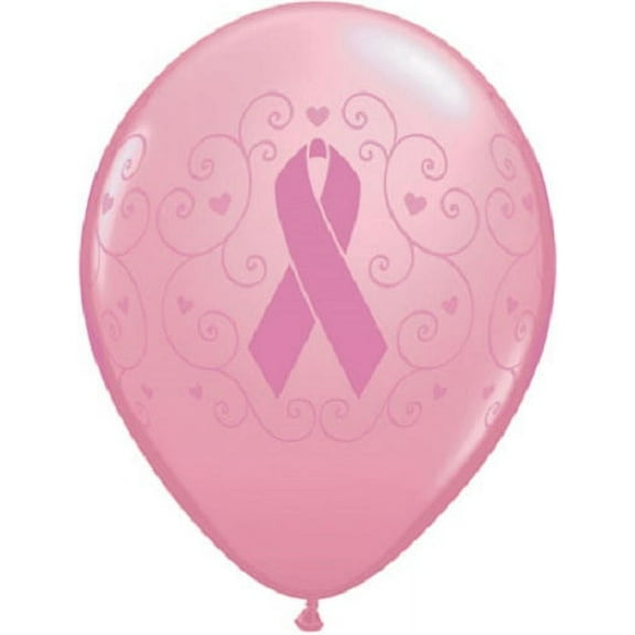 12 Breast Cancer Awareness Pink RIbbon Print 11" Latex Balloons BCA Qualatex