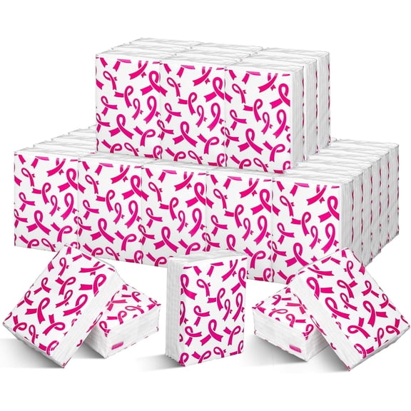 12 Breast Cancer Awareness Pocket Tissue Packs Pink Ribbon Facial Tissue Portable Mini Travel Size Tissues 4Ply for Cancer Survivor Gift, Women