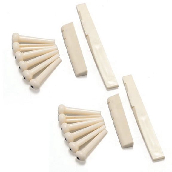 12 Bridge Pins + Saddle + Bridge Saddle Bone / Bone Acoustic Guitar White,2 x Classical guitar saddle Nut 12 x Bridge pins,White