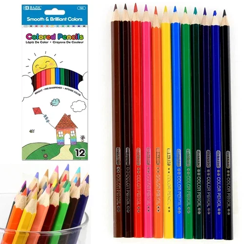 12 Bright Colored Pencils Pre-Sharpened Drawing School Kids Artist Coloring Gift