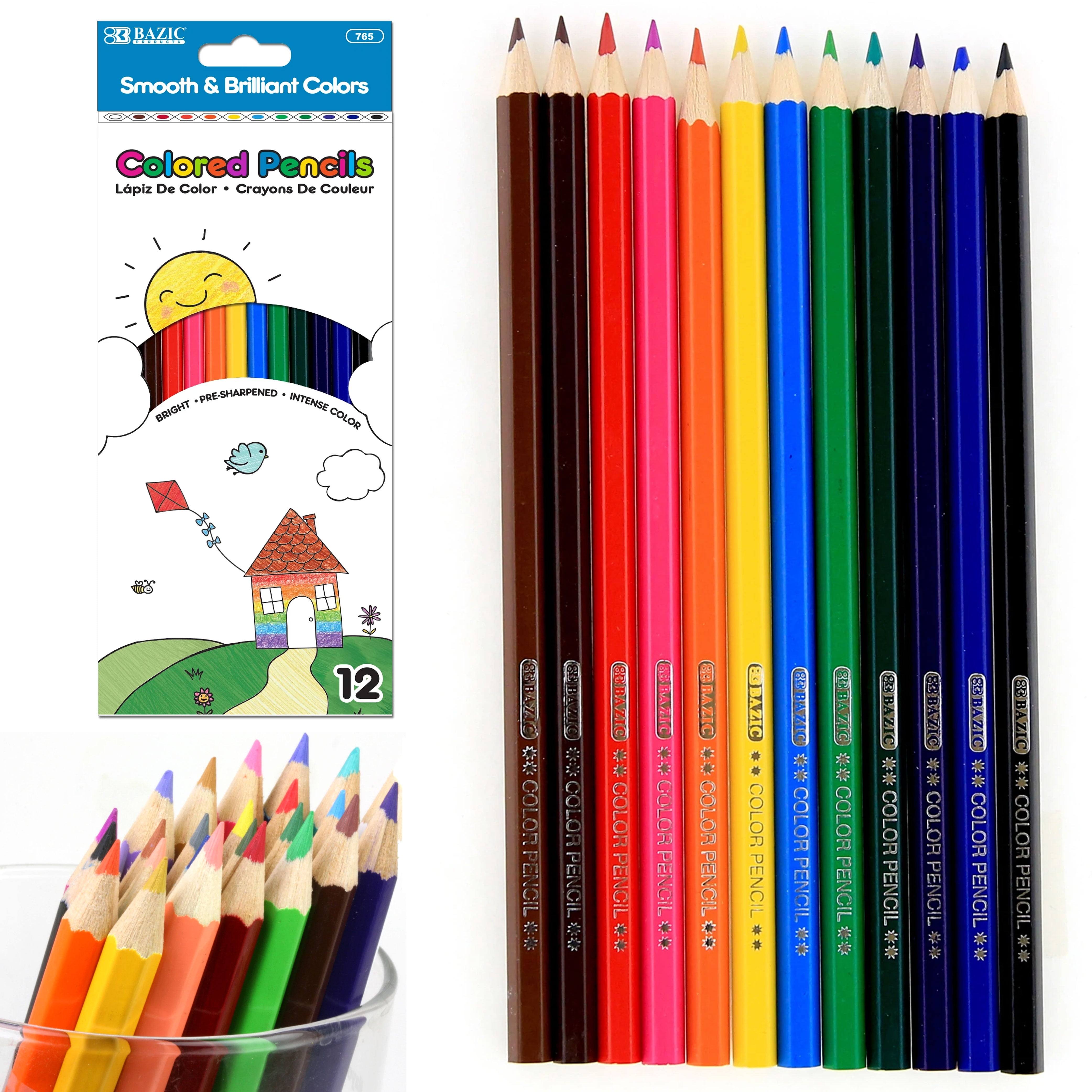 12 Bright Colored Pencils Pre-Sharpened Drawing School Kids Artist