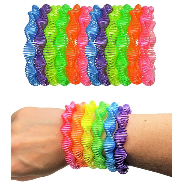12 Bright NEON Twist Coil Spring Bracelet 80's 90s Wristbands in