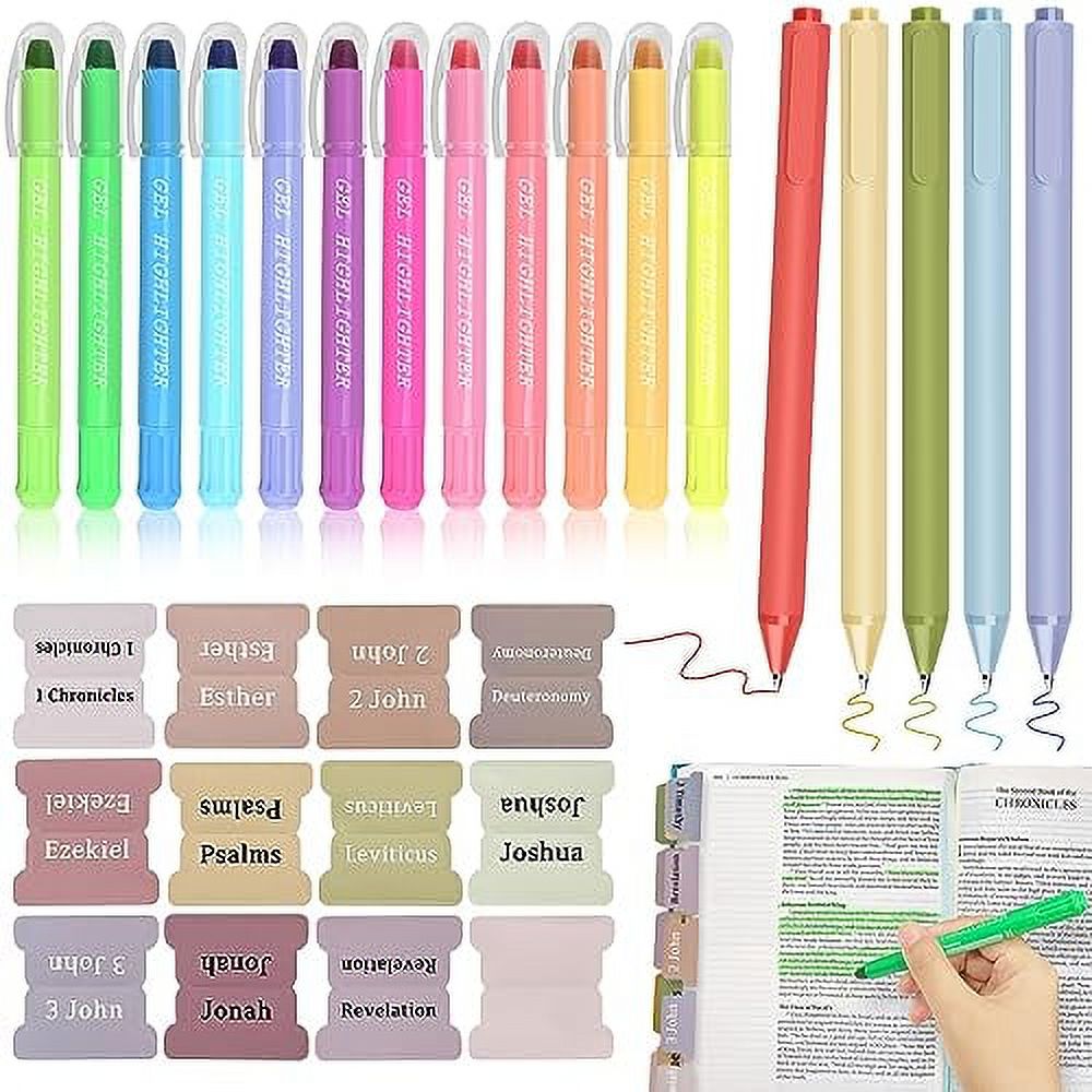 12 Bright No Bleed Bible Gel Highlighters and 5 Pens with 75 Laminated