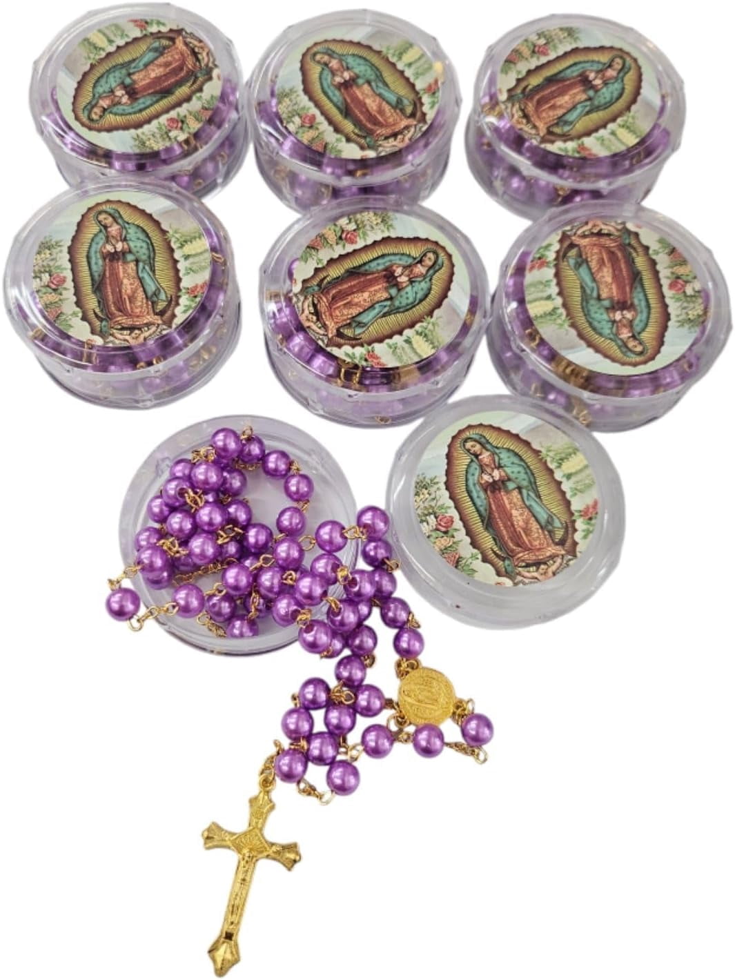 12 Brown Baptism Favors Lady of Guadalupe Bottle Rosary Recuerdos de Bautizo