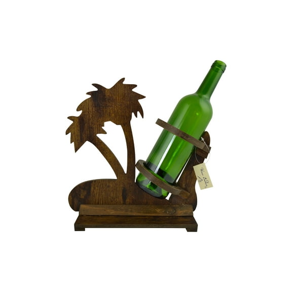 12" Brown Wooden Palm Tree Bottle Holder
