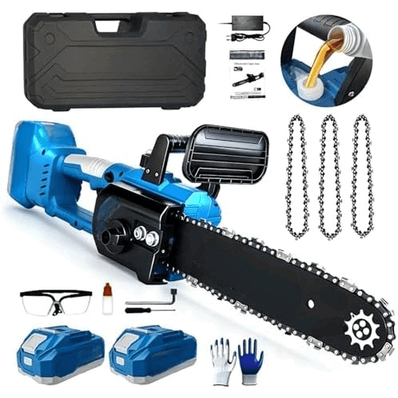 12" Brushless Cordless Chainsaw, Hand Held Cordless Chain Saw with 2 x 4.0Ah Batteries,3 x Durable Chains,Electric Chainsaws Lightweight Handheld Saw for Tree Trimming, Wood Cutting, Pruning
