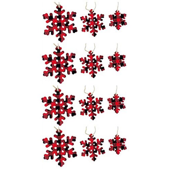 12 Buffalo Check Snowflake Ornaments