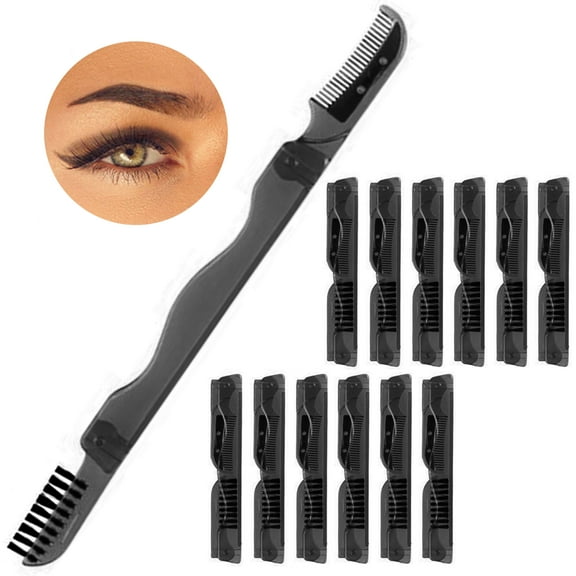 12 Pk Folding Eyelash Comb Eyebrow Brush Metal Teeth Eyelash Separator Mascara