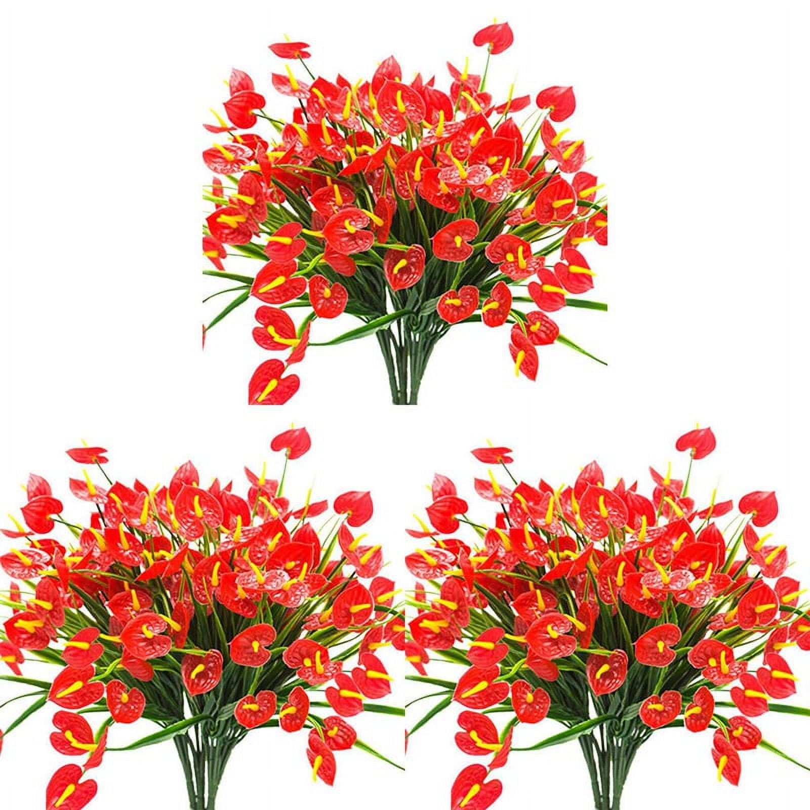 12 Bunches Artificial Fake Flowers Faux Anthurium Plants Plastic Shrubs Bushes Greenery Indoor Outside Hanging Planter