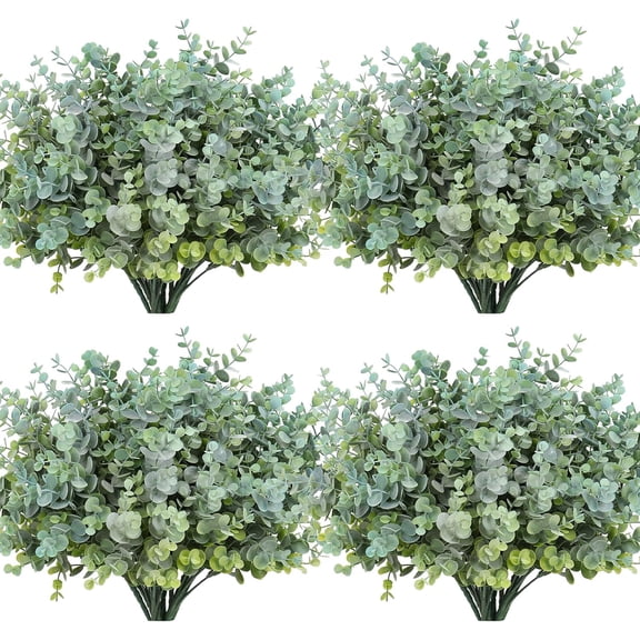 12 Bundles Artificial Bushes Greenery Plants Stems Faux Shrubs Boxwood Plants Outdoor Fake Eucalyptus for Spring Summer Farmhouse Home Patio Graduation Wedding Party Decor(Dusty Blue)