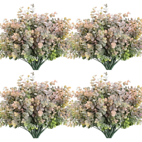 12 Bundles Artificial Bushes Greenery Plants Stems Faux Shrubs Boxwood Plants Outdoor Fake Eucalyptus for Spring Summer Farmhouse Home Wedding Patio Graduation Party Decor(Dusty Pink)