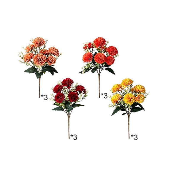 12 Bundles Artificial Chrysanthemum Flowers Fall Fake Floral Bouquets, Autumn Colored Plastic Faux Blooms for Home Table Centerpiece Decor,Multicolor