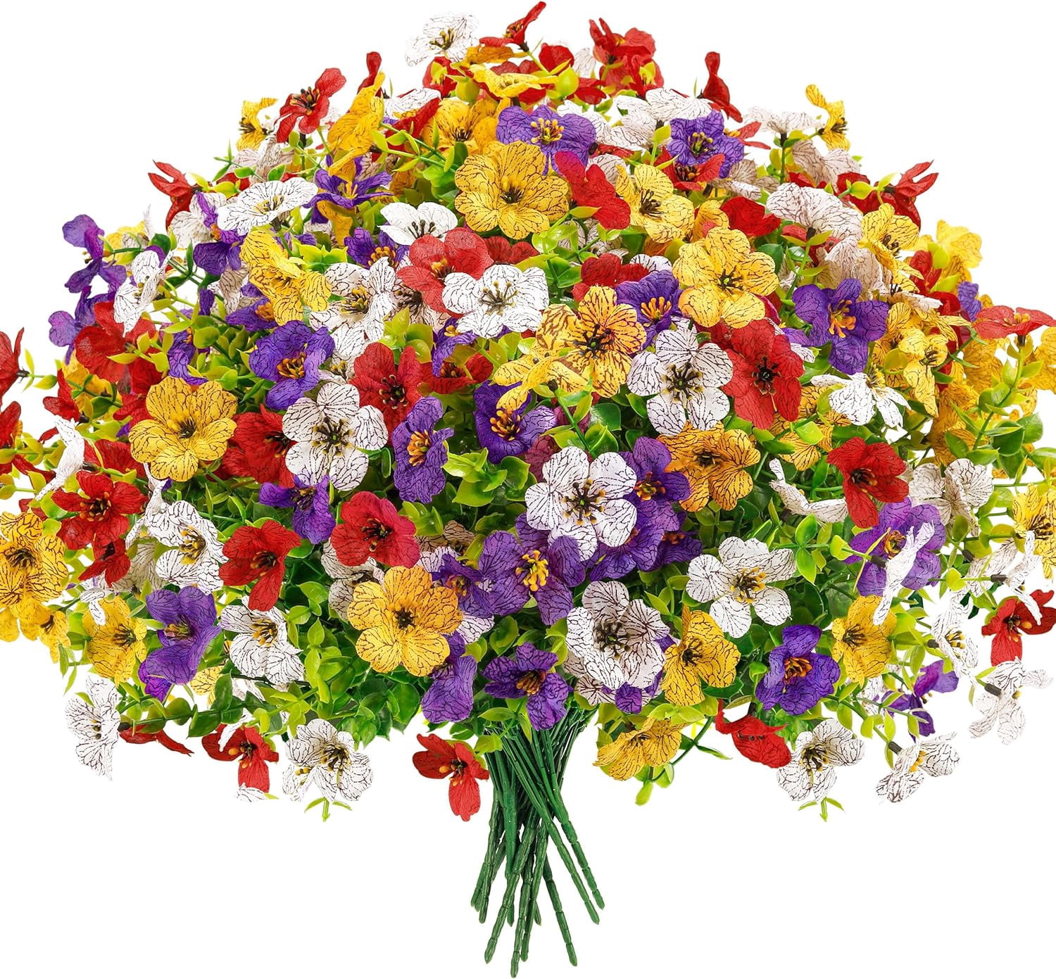12 Bundles Artificial Daisy Fake Flowers for Outdoors, UV Resistant Colorful Silk Faux Flowers for Spring Home Porch Garden Decor