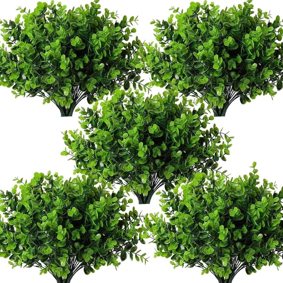 12 Bundles Artificial Eucalyptus Plants Greenery Stems 13In Green | Plastic Boxwood Shrub Branch,Long-term Reuse,No Maintenance,Farmhouse Garden Home Office Wedding Indoor Outdoor Planter Decor