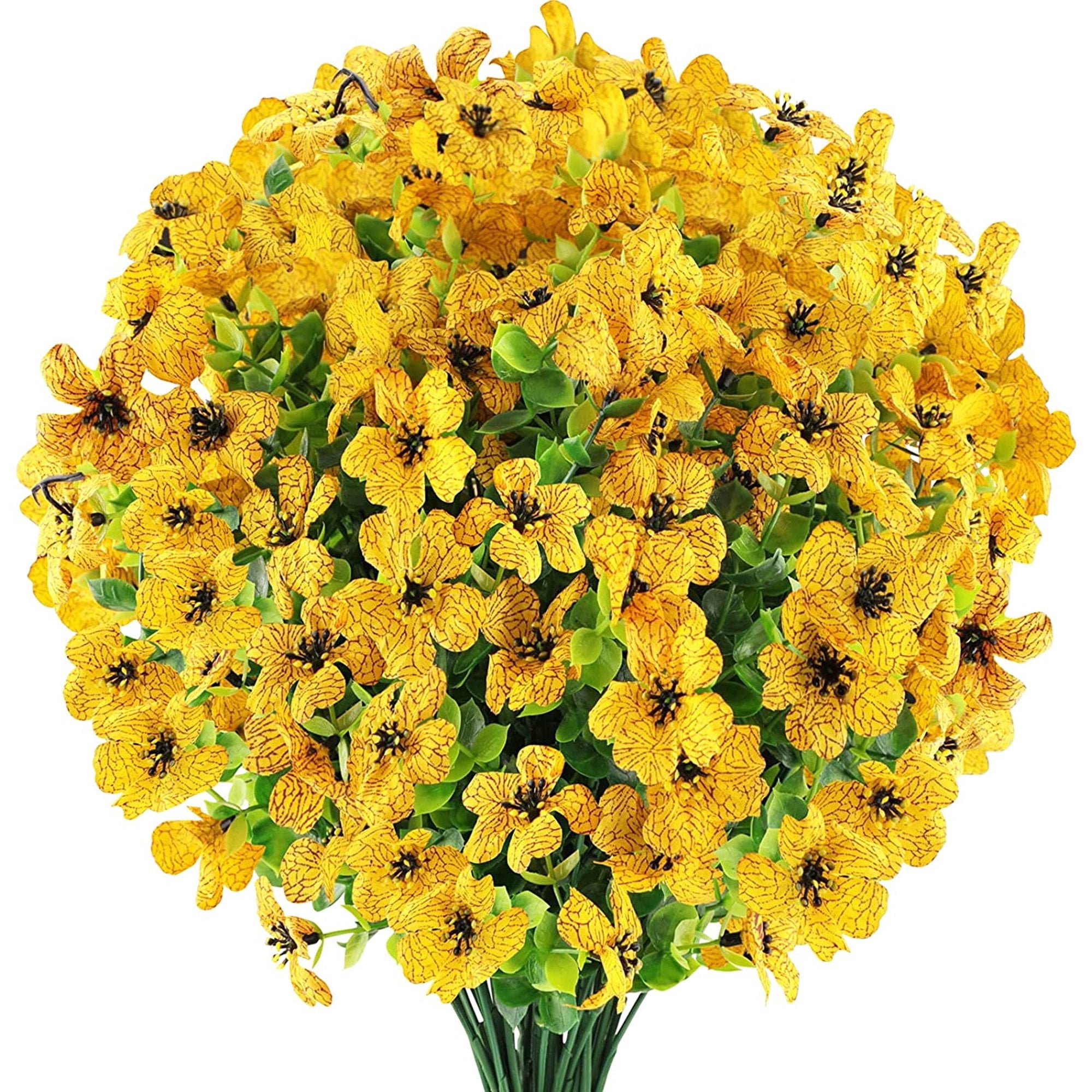 12 Bundles Artificial Fake Violet Flowers, Outdoor UV Resistant Greenery Shrubs Plastic Plants Floral Arrangements Indoor Outside Hanging Planter Home Garden Porch Window Box Decor(Yellow)