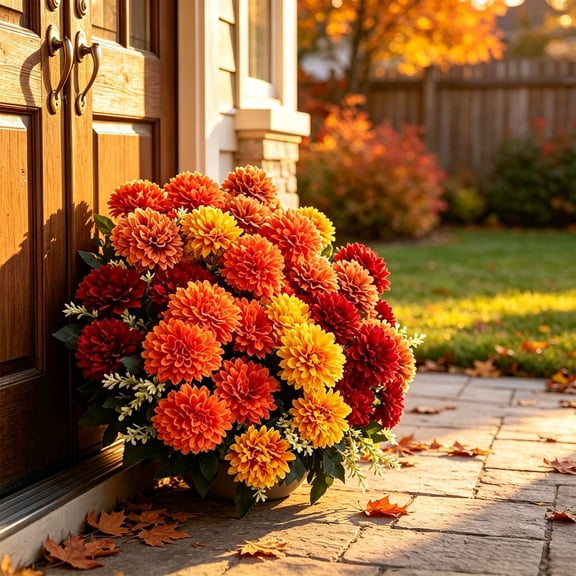 12 Bundles Artificial Fall Mums Bouquets, Multi-Color Faux Plastic Flowers, Bendable Stems for Home Table & Window Sill Decor