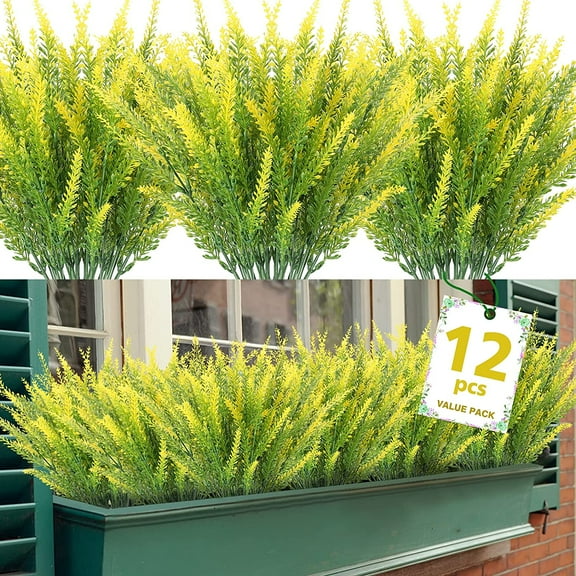 12 Bundles Artificial Fall Plants, Fake Boston Fern Greenery Outdoor UV Resistant No Fade Faux Plastic Plants Garden Porch Window Box Decorating(Fall Boston Fern)