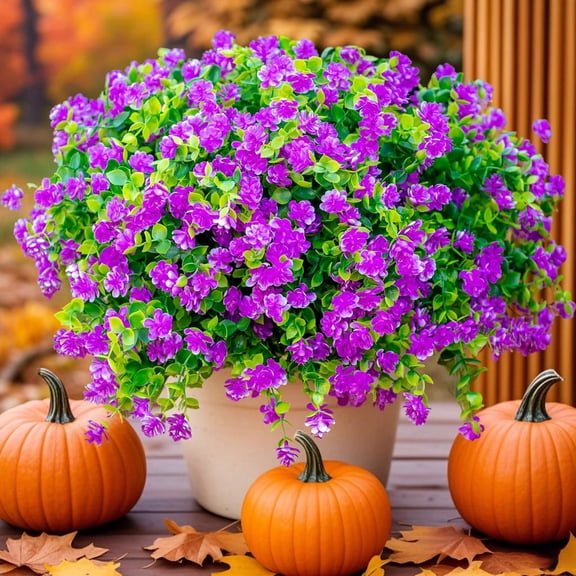 12 Bundles Artificial Faux Flowers & Greenery Plants,Realistic UV-Resistant Plastic Shrubs Bushes for Indoor/Outdoor Decor - Home, Porch, Patio Garden (Fuchsia)