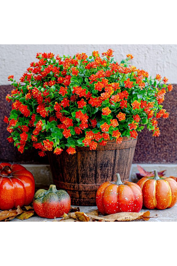 12 Bundles Artificial Faux Flowers with Greenery, UV Resistant No Fade Plastic Shrubs, Realistic Fake Flowers for Indoor Outdoor Home Porch Patio Garden Window Box Fall Wedding Decor
