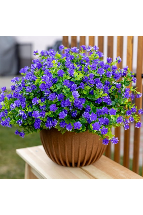 12 Bundles Artificial Faux Flowers & Greenery Plants,Realistic UV-Resistant Plastic Shrubs Bushes for Indoor/Outdoor Decor - Home, Porch, Patio Garden (Purple)