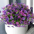 thumbnail image 1 of 12 Bundles Artificial Flowers with Eucalyptus Greenery - UV-Resistant Faux Silk Violet Realistic Floral Arrangements for Outdoor Porch, Patio, Planter, Yard, Window Box Decor (Purple & Orchid), 1 of 9