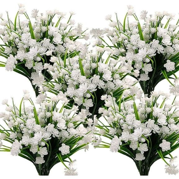 12 Bundles Artificial Flowers, Fake Outdoor Flowers UV Resistant, Lifelike Plastic Flowers for Indoor Outdoors Home Office Garden Wedding Sidewalk Trim Decorations (White)
