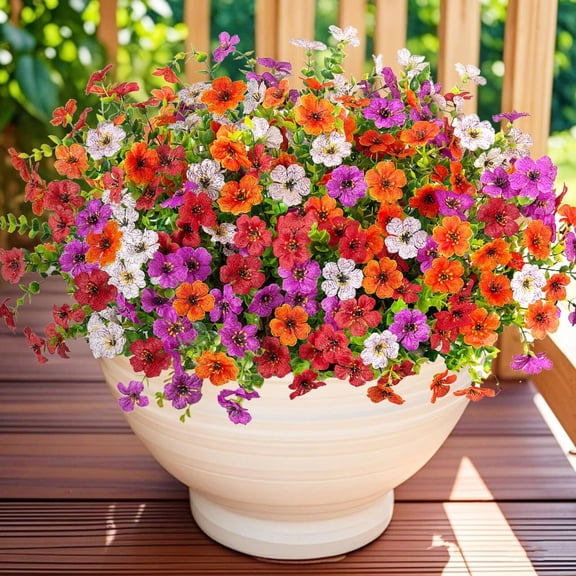 12 Bundles Artificial Flowers,Faux Plants for Spring Summer Decoration, UV Resistant Colorful Violets Euc for Outside Home Planter Porch Patio Yard Dcor